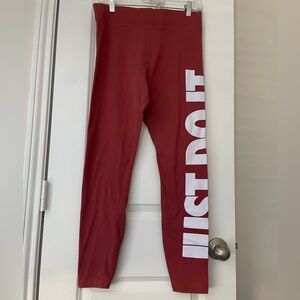 Nike Red Leggings with Large White 'JUST DO IT' Side Print